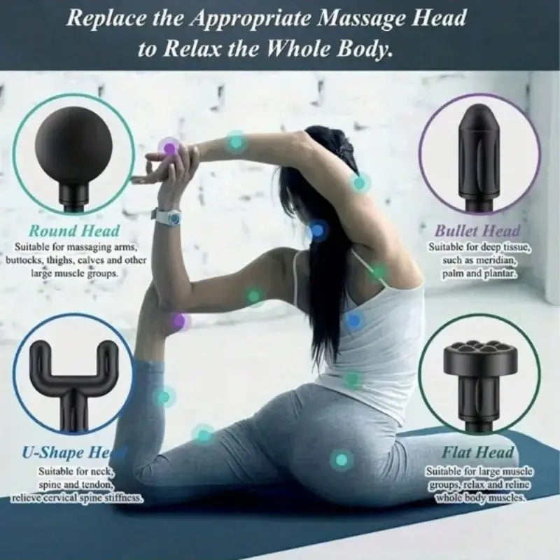 LED Touch Screen Portable Massage Gun with 4 Interchangeable Heads, USB Rechargeable, Muscle Relaxer and Fascia Massager