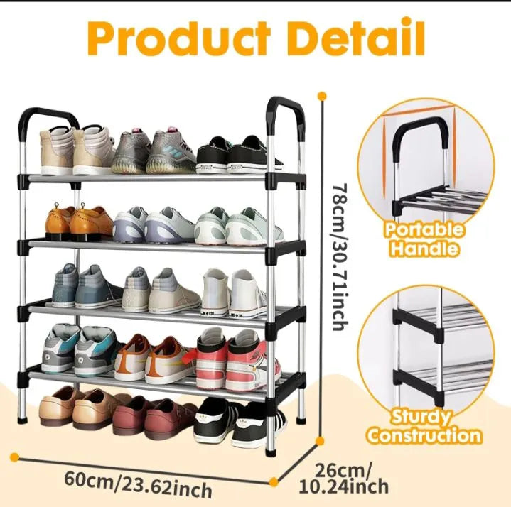 5-Tier Steel Shoe Rack - Heavy-Duty Space Saving Organizer for Living Room, Bedroom, or Closet